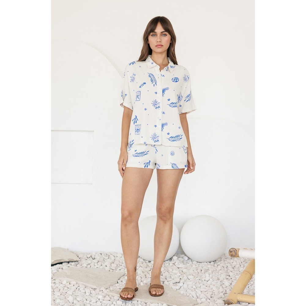 CALI 1850 Printed Linen Shirt & Short Set - Picture 2 of 16